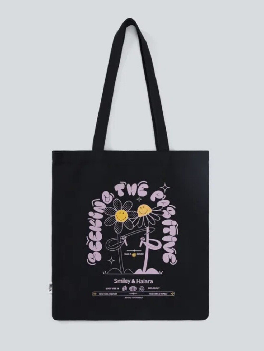New With Tags Halara X Smiley® Casual Black Canvas Tote Bag